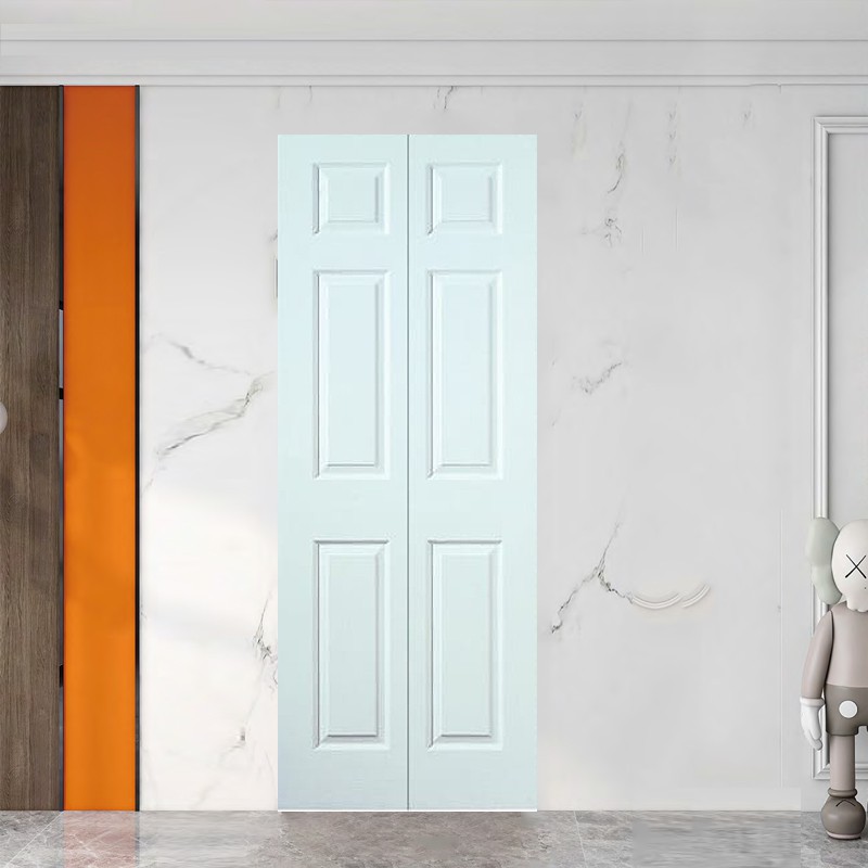 Drws Gwyn Primer Gwyn wedi'i Fowldio Deublyg Chwech Panel